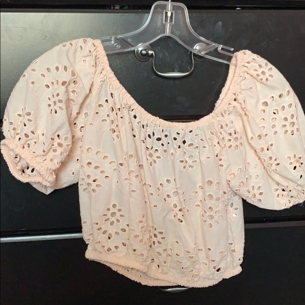 baby pink off the shoulder crop top